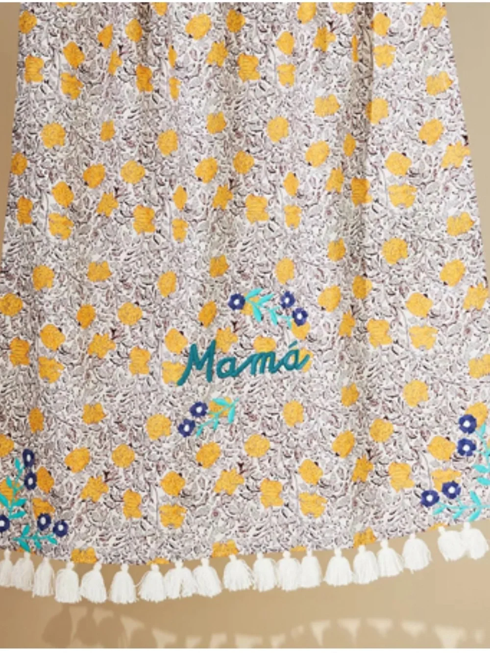 NEW Anthropologie Sweet Mama Embroidered & Tassel Floral Dish Tea Towel